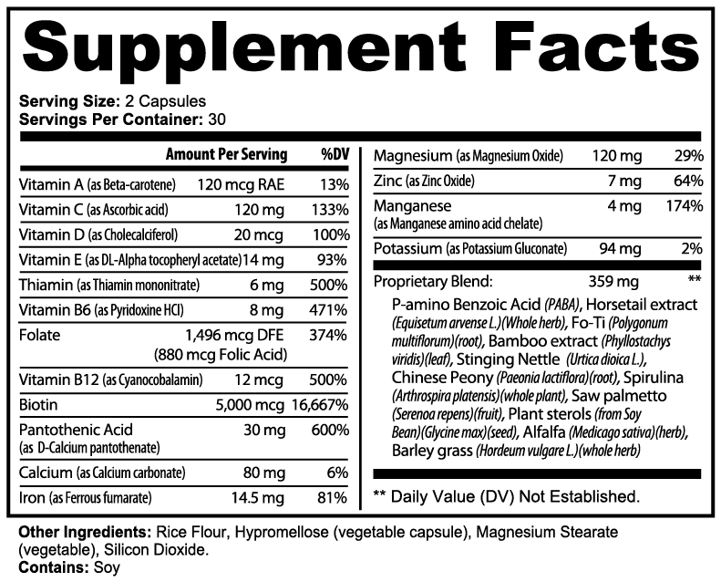 Minimo Nutrition Hair, Skin and Nails Essentials Supplement Facts