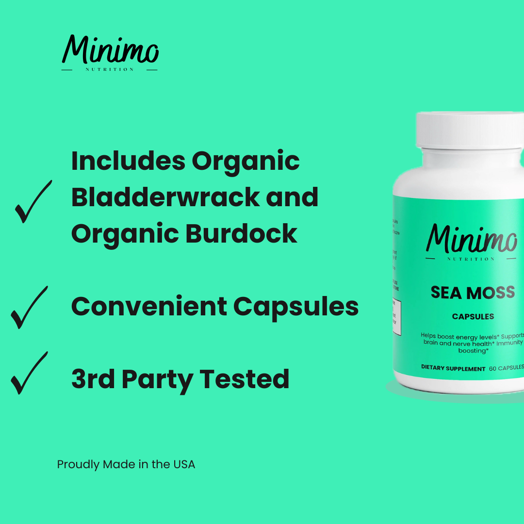 Sea Moss with Bladderwrack and Burdock Root Supplement for Energy Levels, Immunity, and Brain & Nerve Health