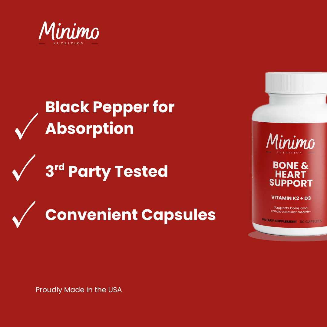 Minimo Nutrition Bone & Heart Support Vitamin K2 + D3 Supplement for Cardiovascular Health and Bone Density