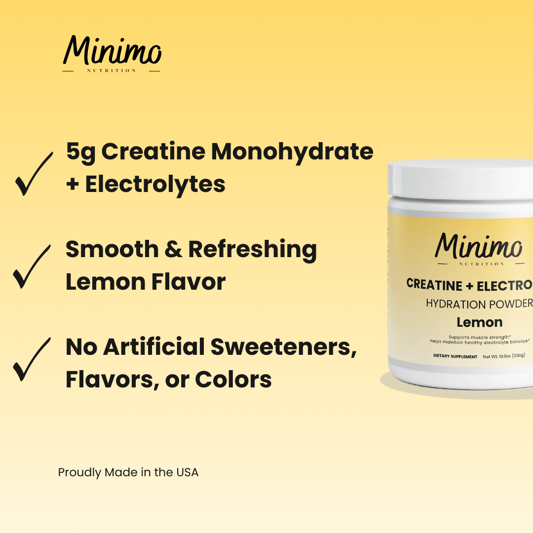 Minimo Nutrition Creatine + Electrolyte Lemon Hydration Powder No Artificial Sweeteners, Flavors, or Colors
