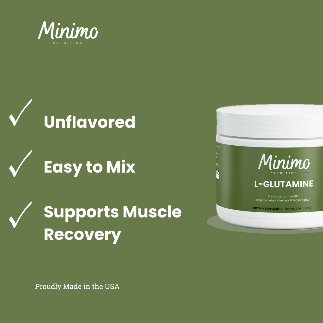 Minimo Nutrition L-Glutamine Powder Supplement for Lean Muscle Mass and Cell Growth