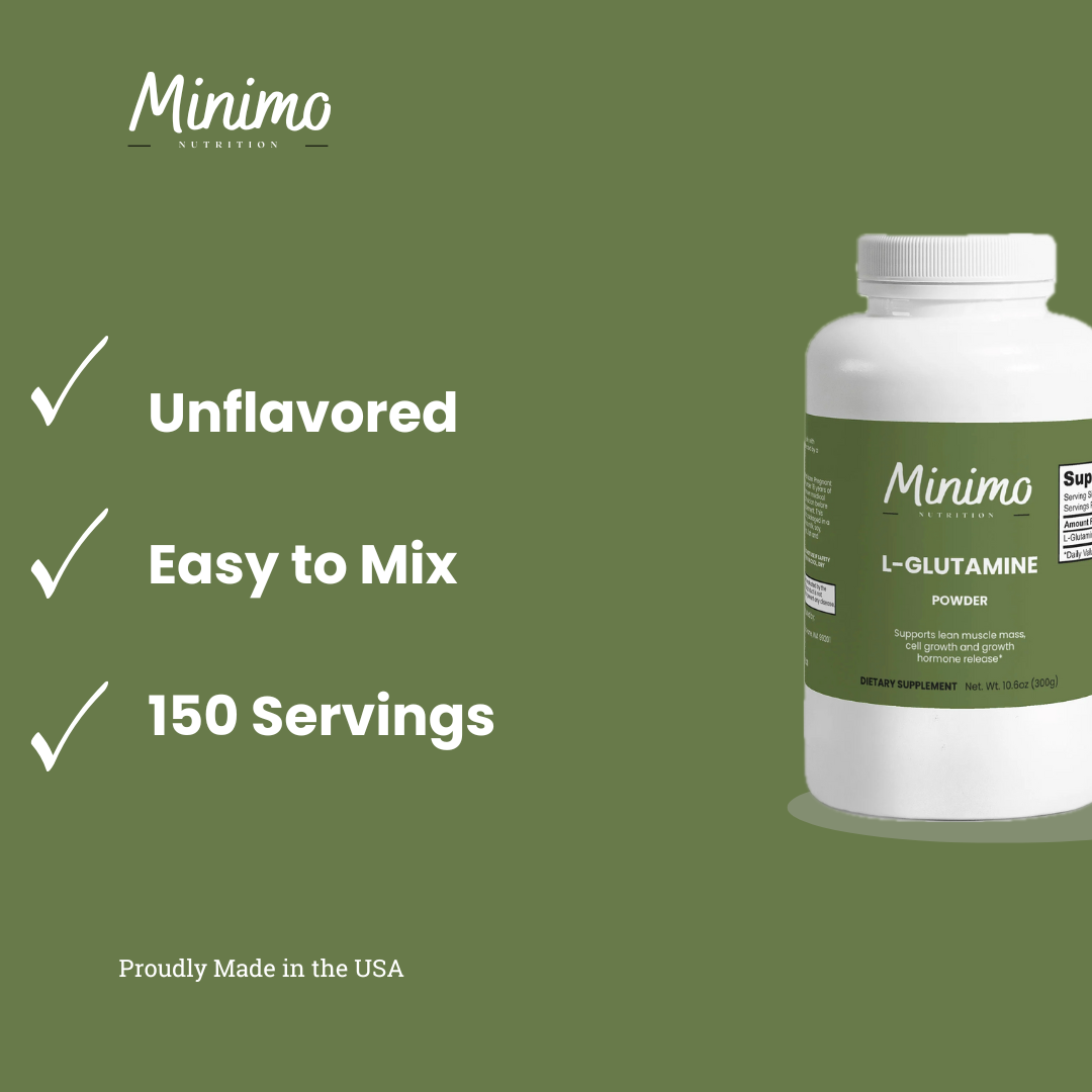 Minimo Nutrition L-Glutamine Powder Supplement for Lean Muscle Mass and Cell Growth