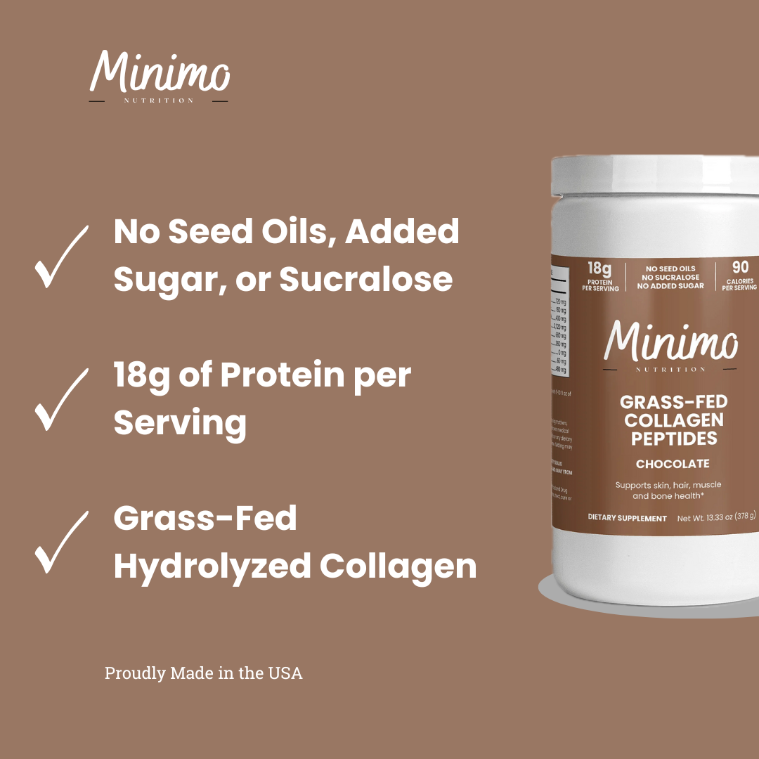 Minimo Nutrition Chocolate Grass-Fed Collagen Peptides Powder Supplement for Hair, Skin, Nails, & Joints