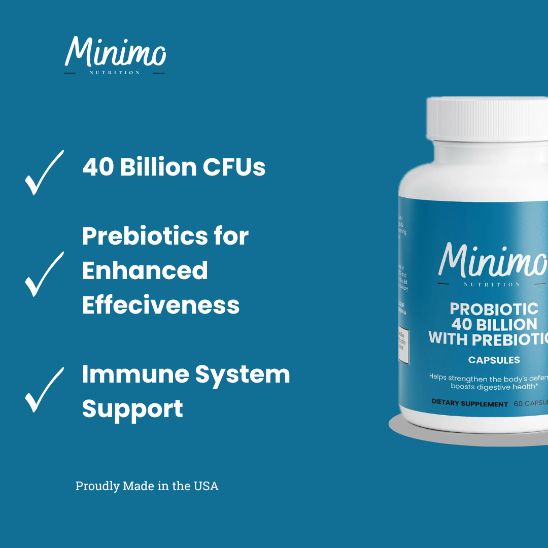 Minimo Nutrition Probiotic 40 Billion with Prebiotics Supplement for Digestive Health