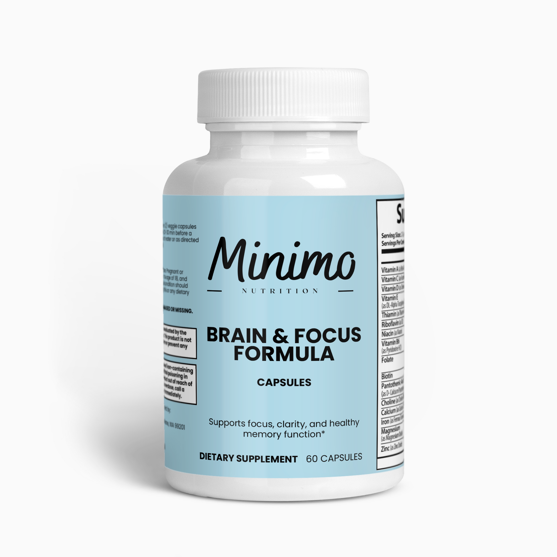 Minimo Nutrition Brain & Focus Formula, Supplement for Focus, Clarity, and Memory