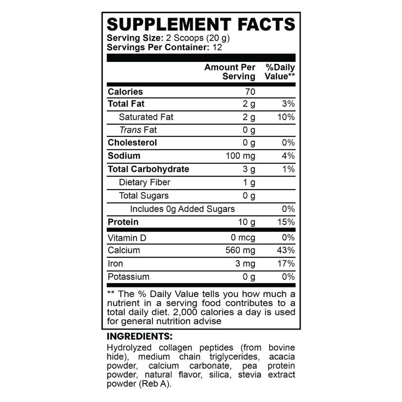 Minimo Nutrition Grass Fed Collagen Creamer Nutrition Facts