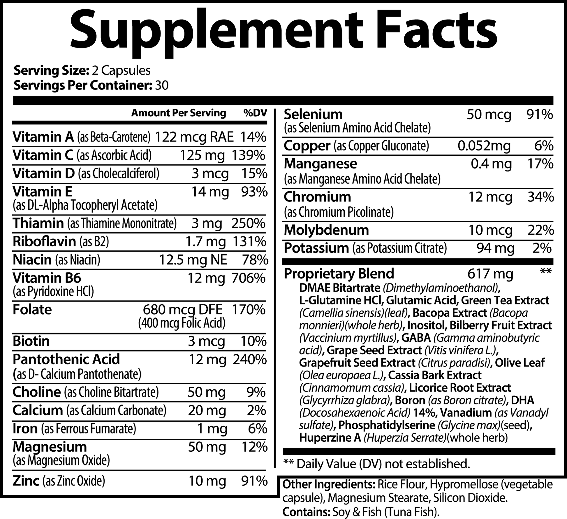 Minimo Nutrition Brain & Focus Formula, 60 ct. Supplement Facts