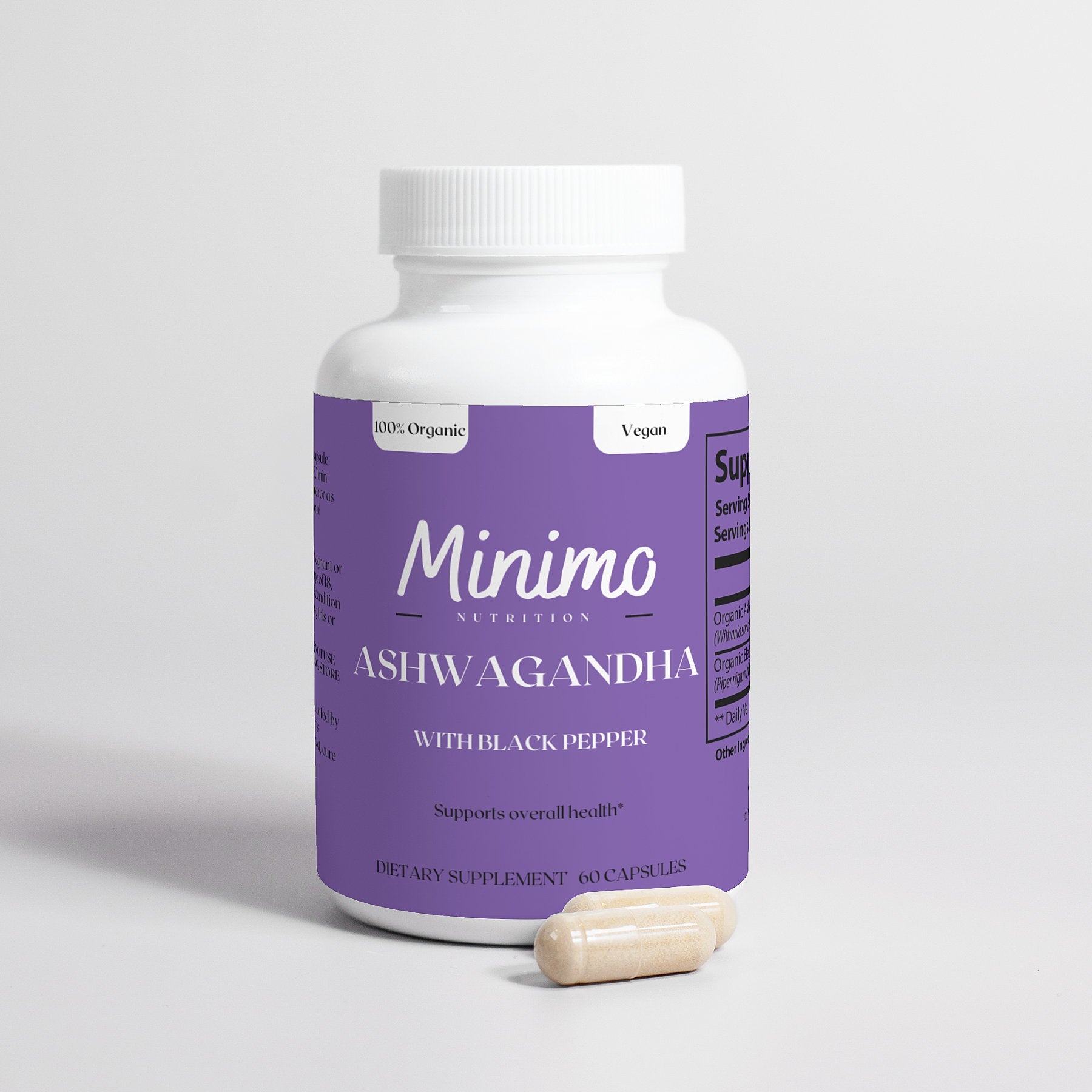 Minimo Nutrition Organic Ashwagandha with Black Pepper, 60 ct.