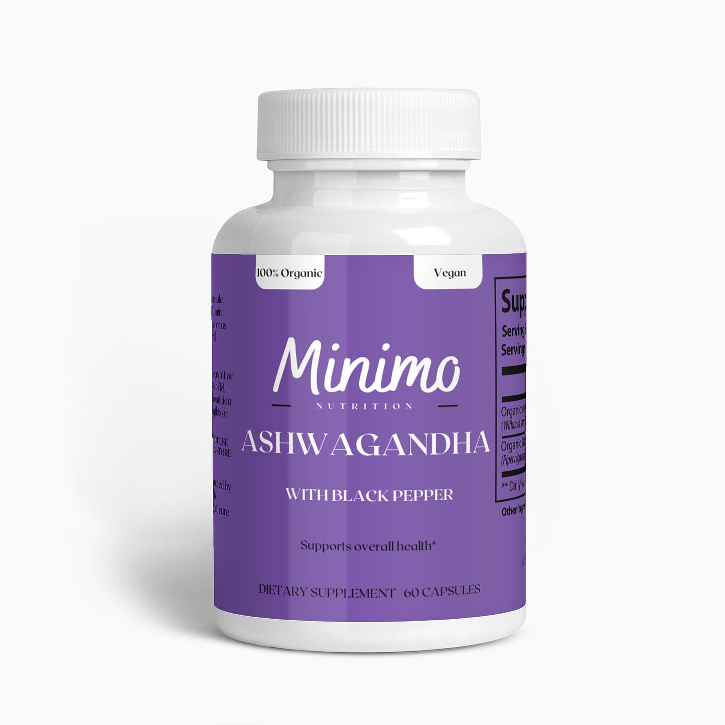 Minimo Nutrition Organic Ashwagandha with Black Pepper, 60 ct.