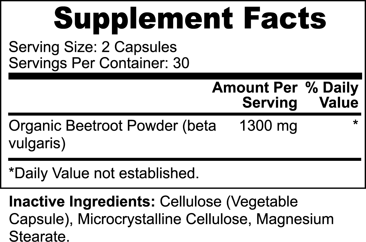 Minimo Nutrition Organic Beetroot Capsuled Powder, 60 ct. Supplement Facts