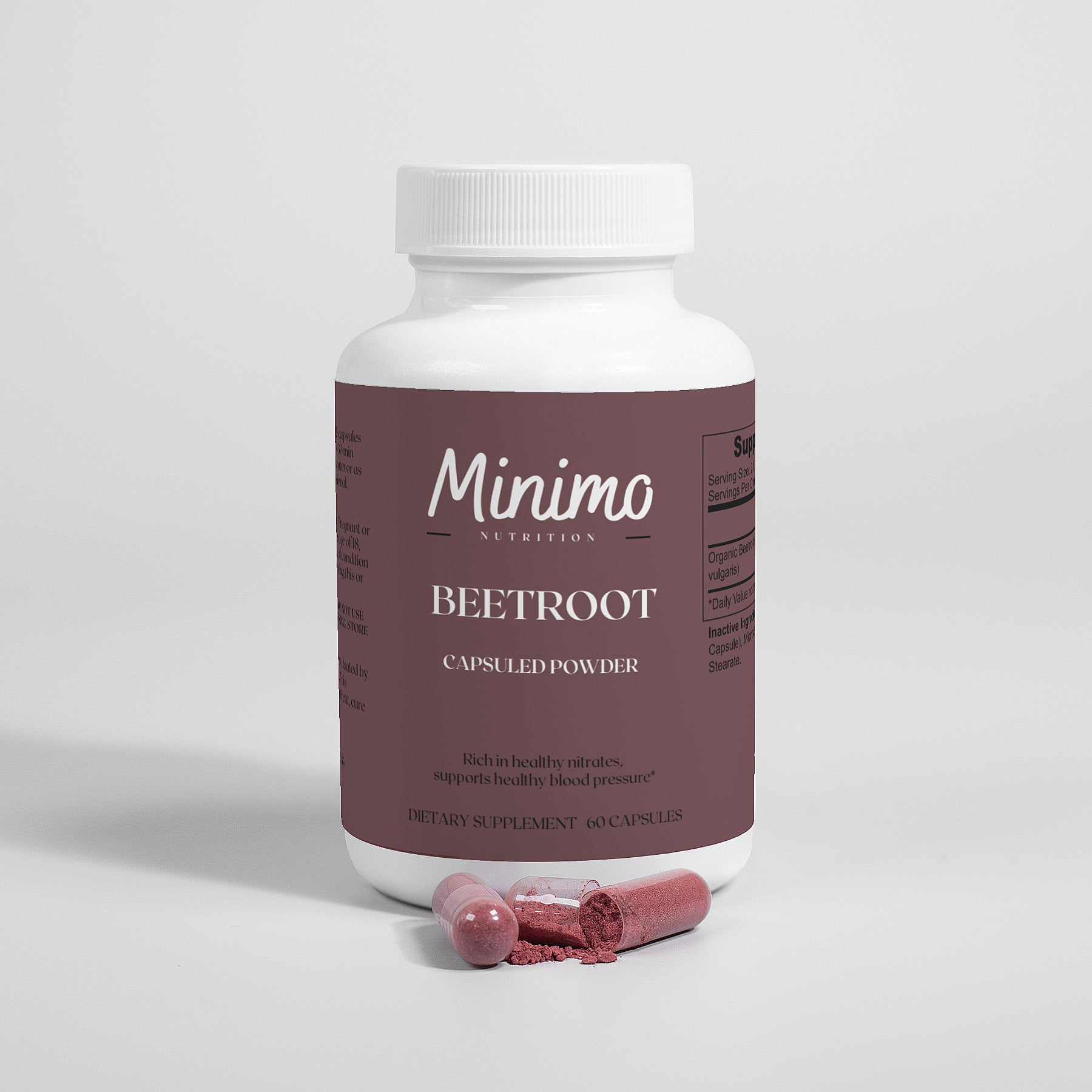 Minimo Nutrition Organic Beetroot Capsuled Powder, 60 ct.