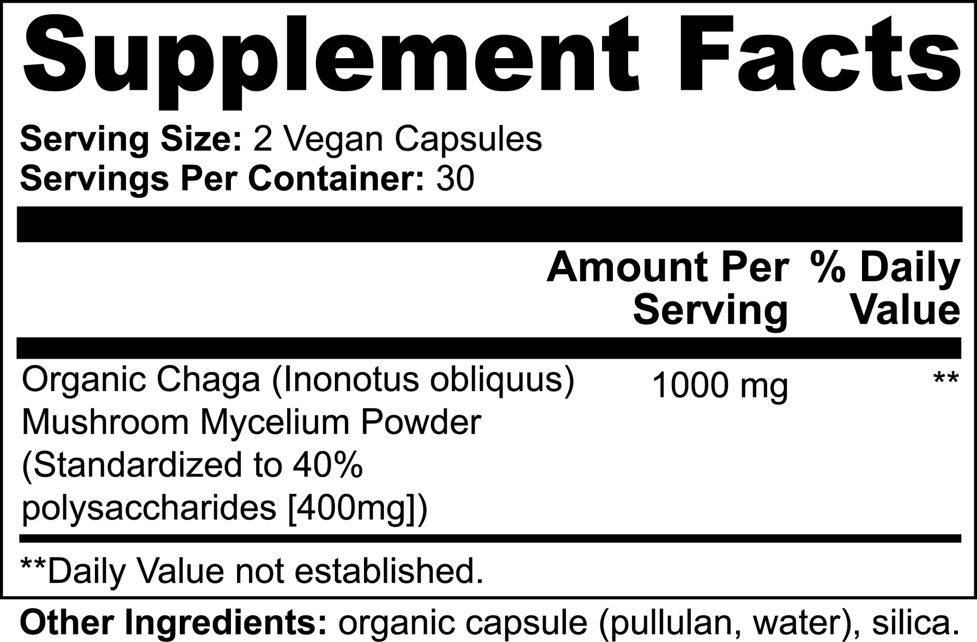 Minimo Nutriton Organic Chaga Mushroom Capsules, 60 ct. Supplement Facts